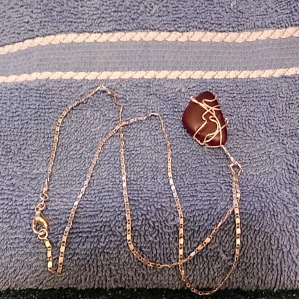 Seaglass necklace, red glass.